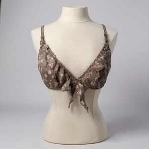 Free People Chiffon Floral Front Tie Bra 34B Brown Taupe